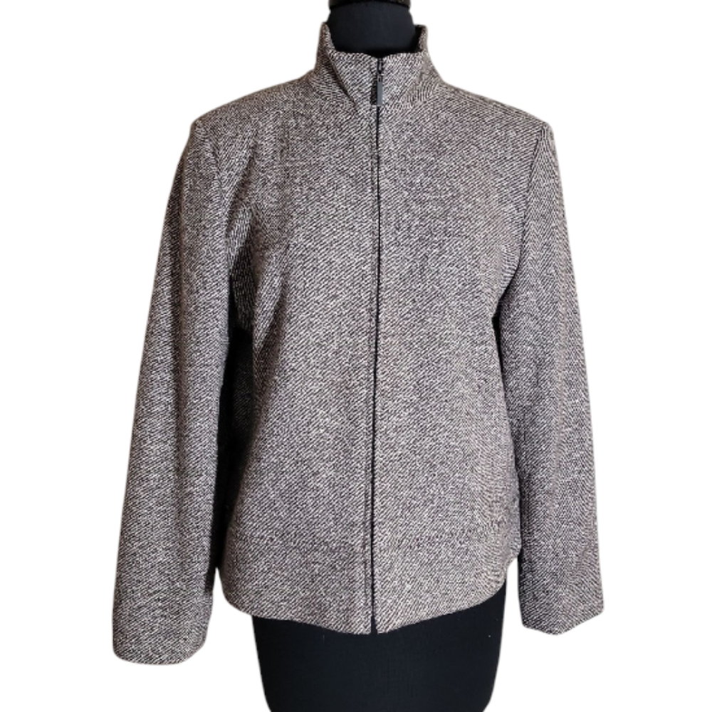 Talbots petite wool silk angora nylon tweed zip jacket wonen's size 12P